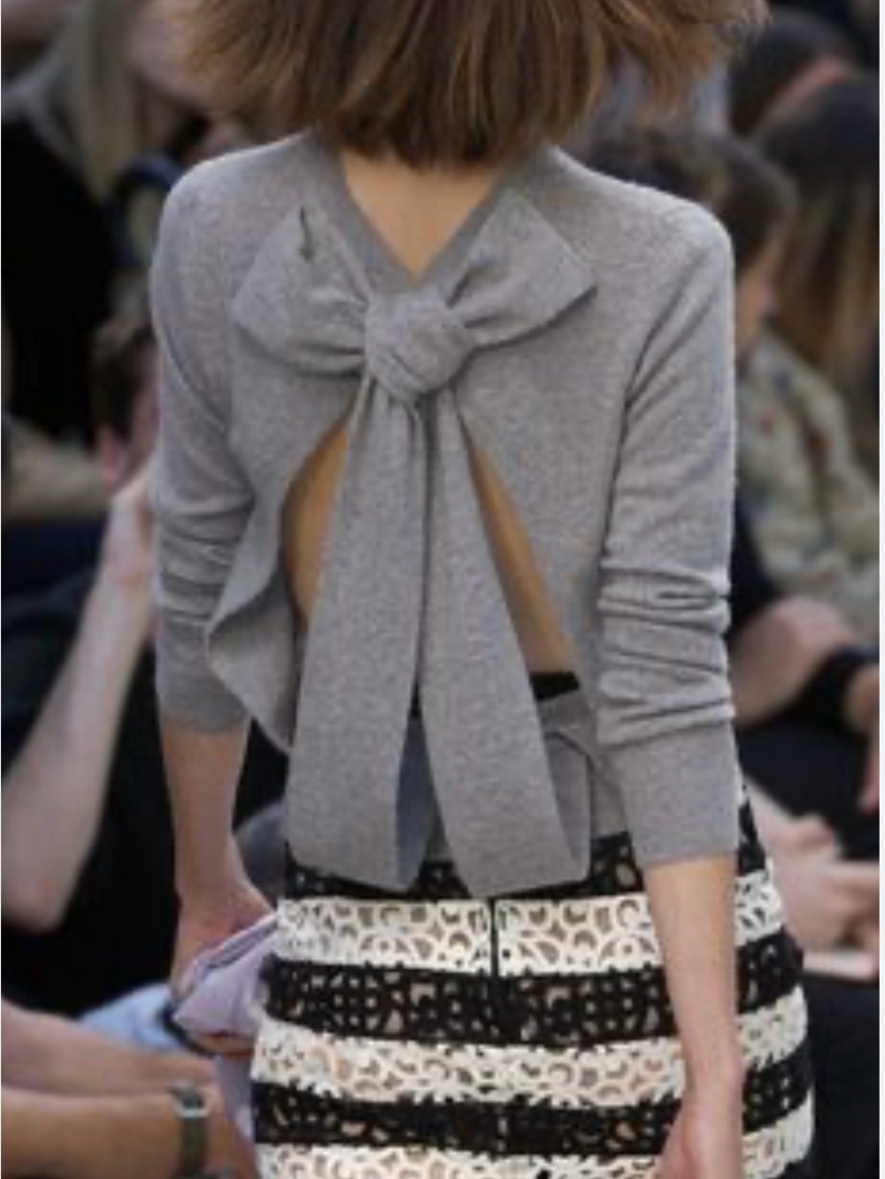 Burberry Light Gray Open-Back Bow-Detail Crew Sweater
